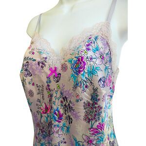 Vintage Y2K Victorias Secret Floral Butterfly Satin Slip Dress Nightgown Chemise